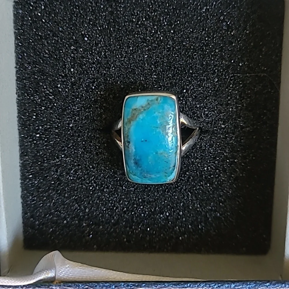 Blue Mojave Turquoise ring in Solid Sterling silver 925. Size 5.5 - Picture 2 of 6